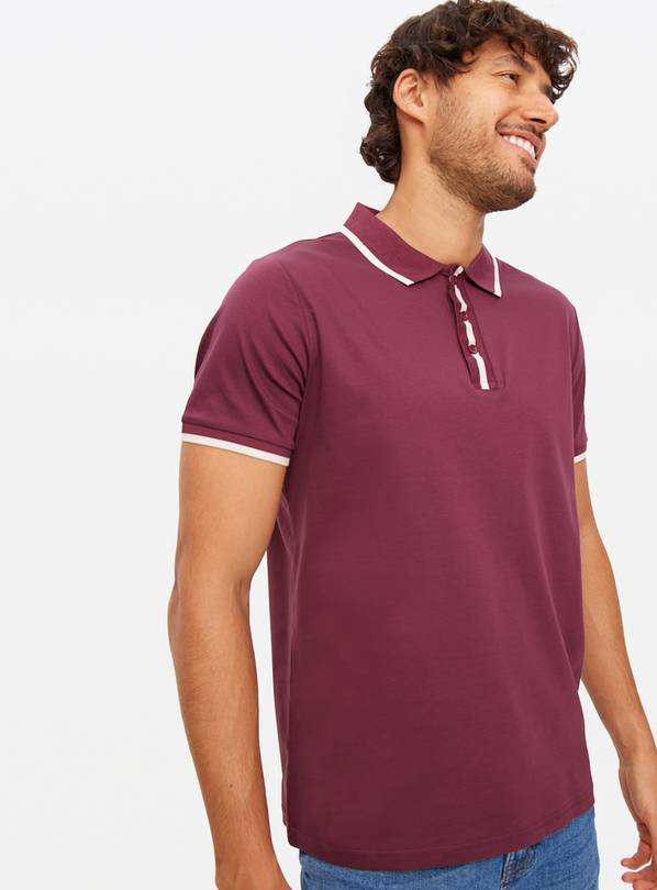 Dark Red Tipped Mercerised Polo Shirt S